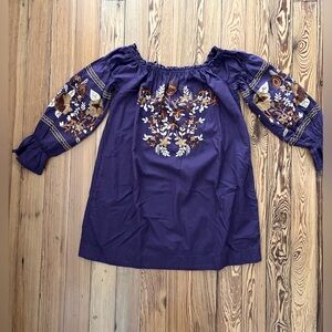 Free People Embroidered Off Shoulder Purple Women's Tunic Top or Dress Medium